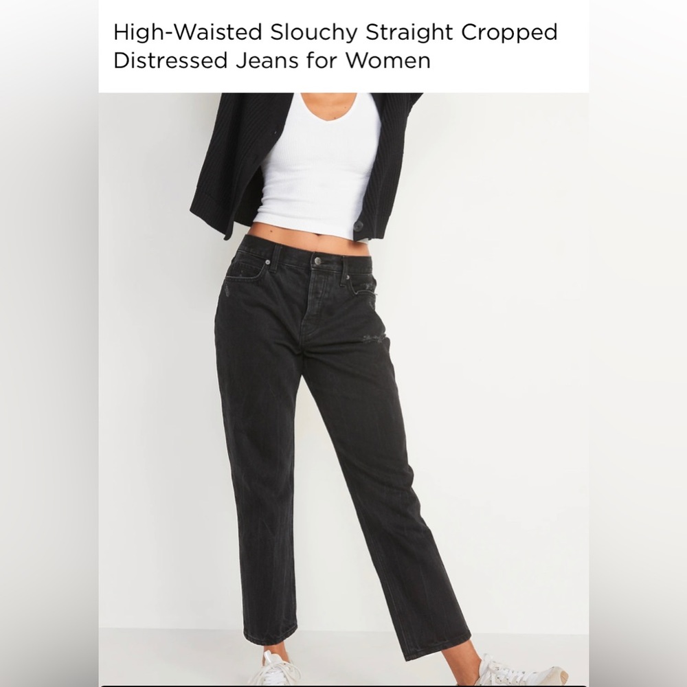 High-Waisted Slouchy Straight Cropped Distressed Jeans for Women Size 0P
